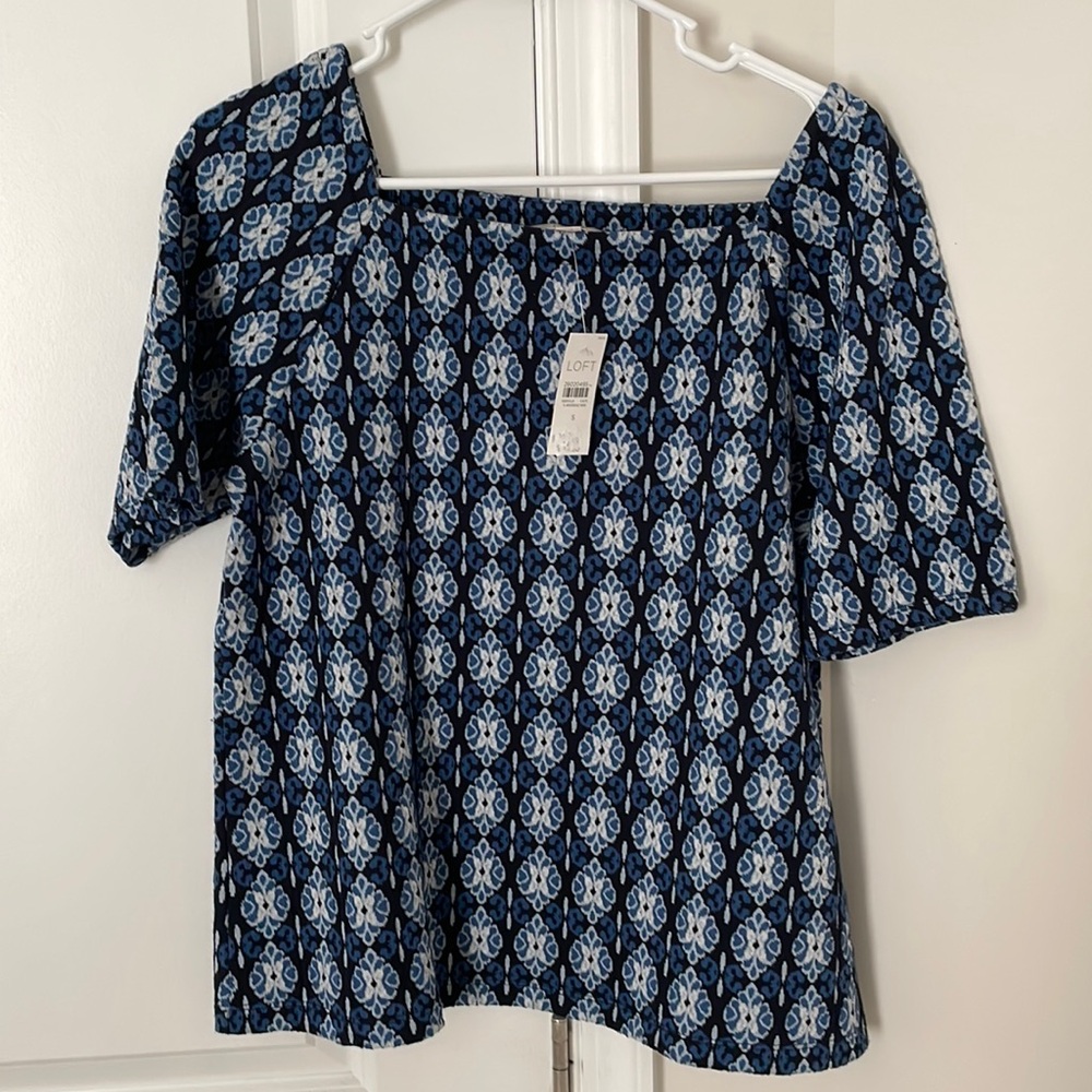 LOFT blue patterned shirt/blouse/work shirt